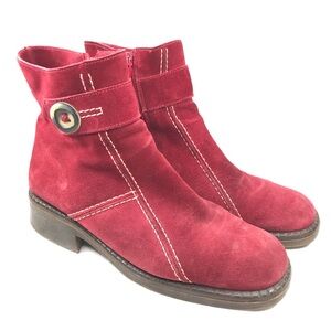 La Canadienne Women's 10 Red Suede Zipper Block Heel Ankle Booties